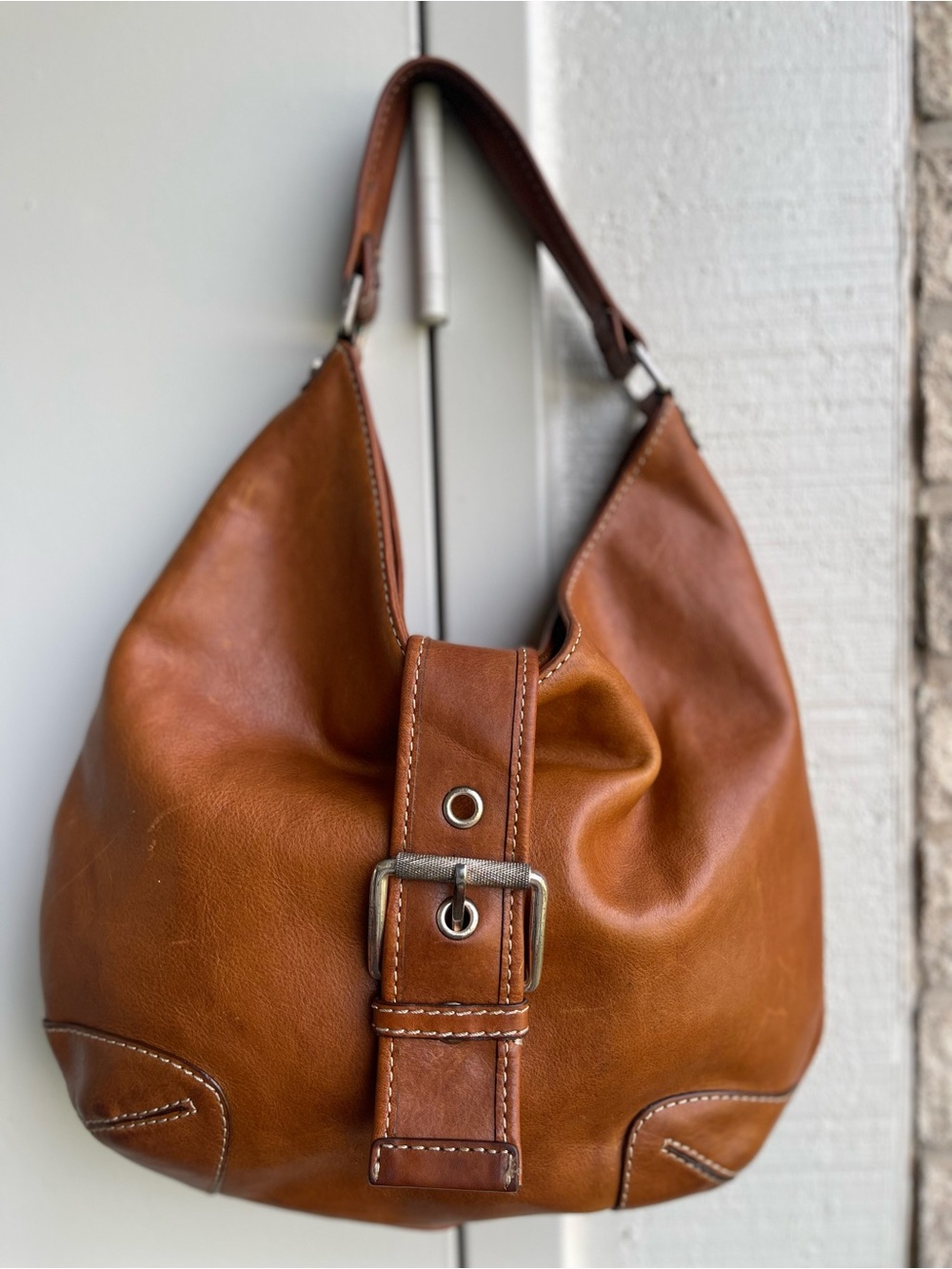 Micheal kors Women's Tan Leather Hobo Bag with Buckle Strap